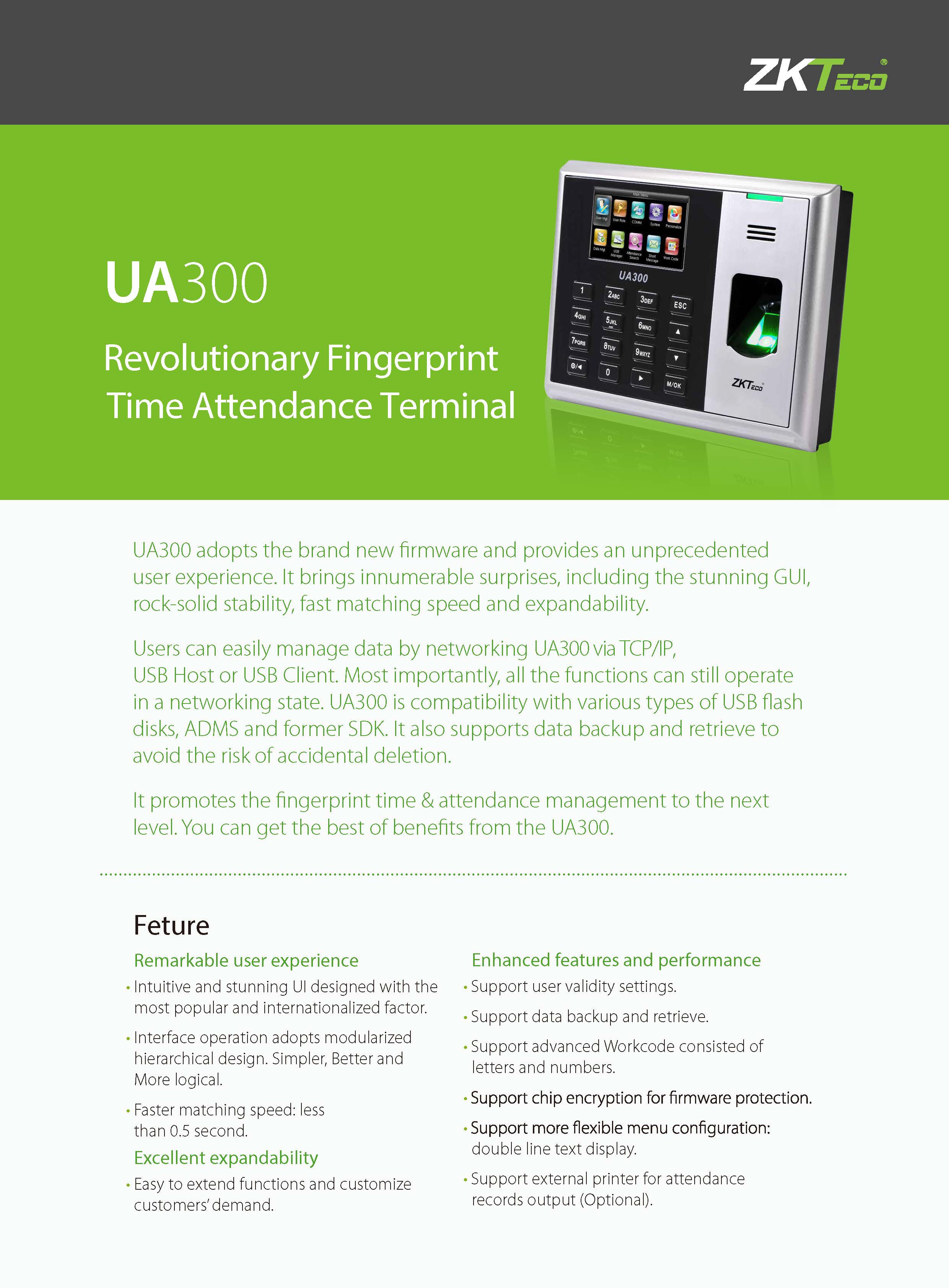 เครื่องสแกนลายนิ้วมือ Zkteco UA300