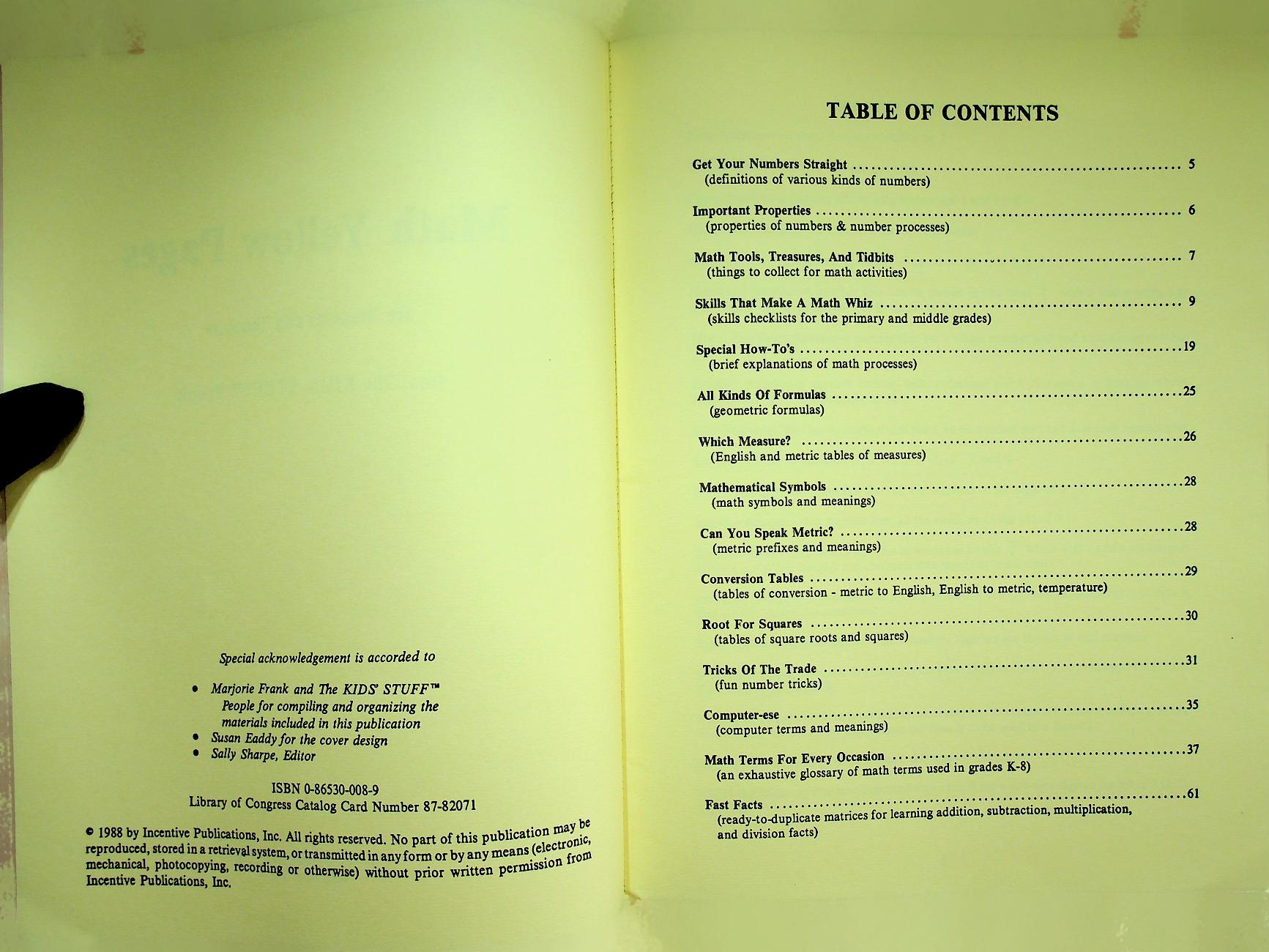 MATH YELLOW PAGES FOR STUDENTS AND TEACHERS