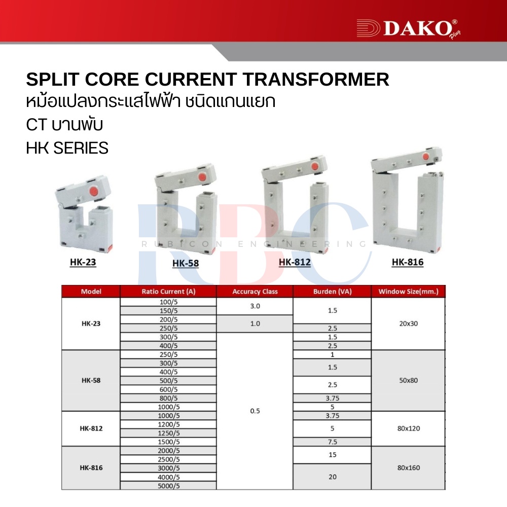 "DAKO" HK-816 CT ซีทีแบบบานพับ หม้อแปลงกระแสแยกแกน 2000/5A, 2500/5A, 3000/5A, 4000/5A, 5000/5A CLASS 0.5 ( SPLIT CORE CURRENT TRANSFORMER HK SERIES )