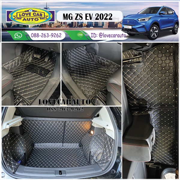 พรมปูพื้นรถยนต์ 6D MG ZS EV 2022 สีดำด้ายทอง เต็มคัน+ซุ้มล้อ