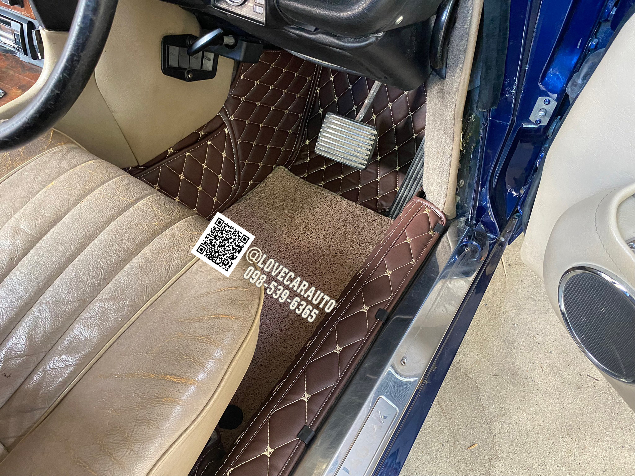 พรมปูพื้นรถยนต์ 7D Jaguar Soverejgn VI2 สีกาแฟ +ไวนิลครีม