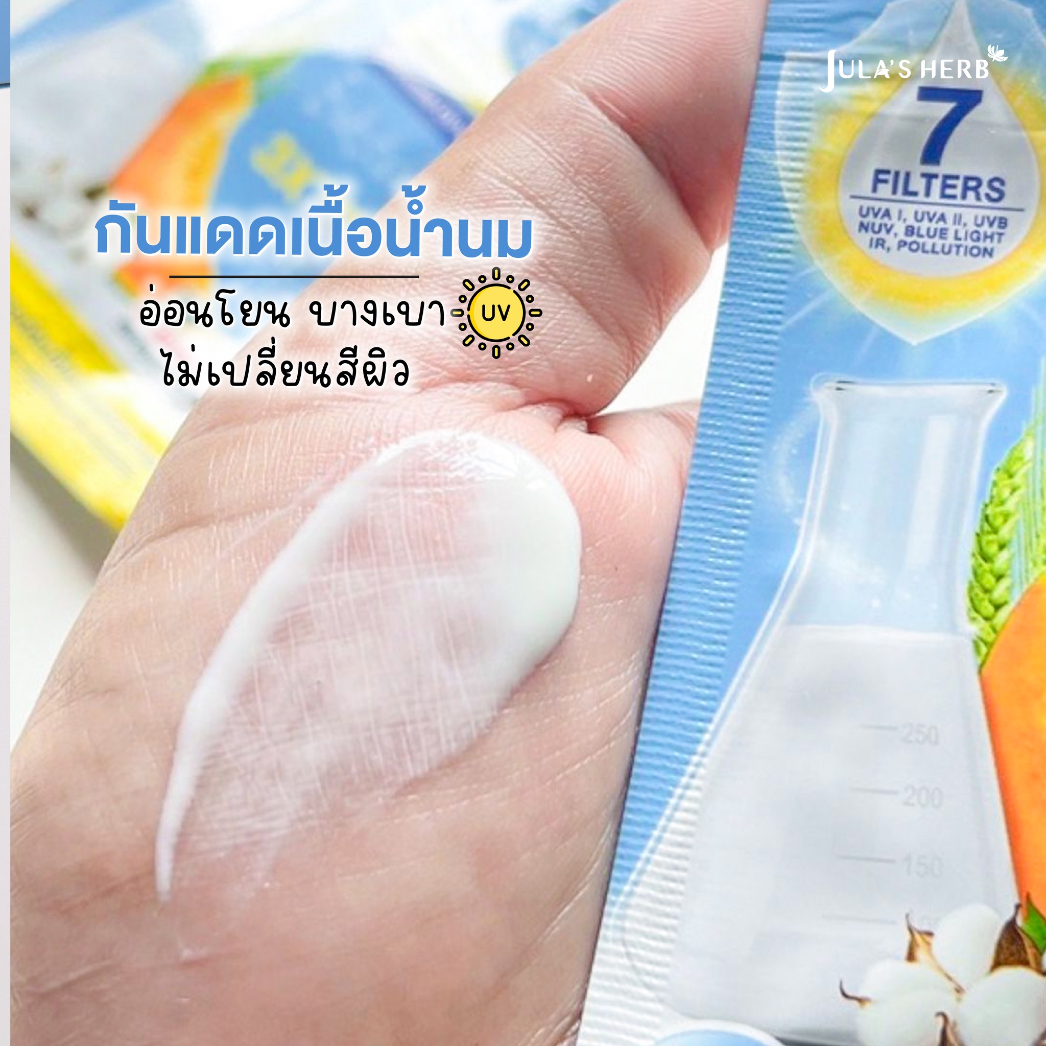 กันแดดนํ้านมเมล่อน น้องพูห์ SENSITIVE SUNSCREEN สูตรอ่อนโยน จุฬาเฮิร์บ (1 กล่อง 6 ซอง)