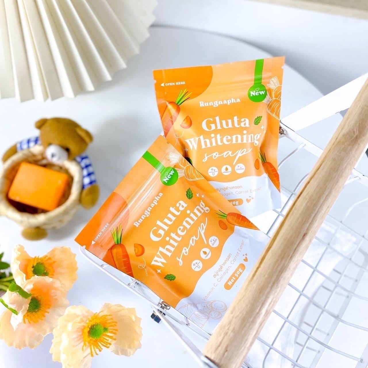 สบู่กลูต้าเร่งผิวขาว (3ก้อน) สบู่กลูต้าแครอท 50g. แพ็คเกจใหม่