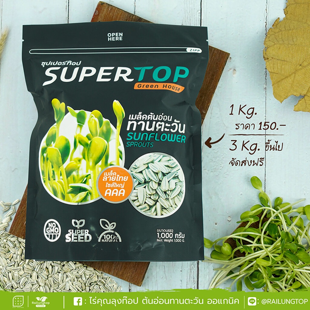 เมล็ดเพาะต้นอ่อน ทานตะวันลายไทย (Thai Sunflower Microgreen) SUPERTOP | ขนาด 1 KG.
