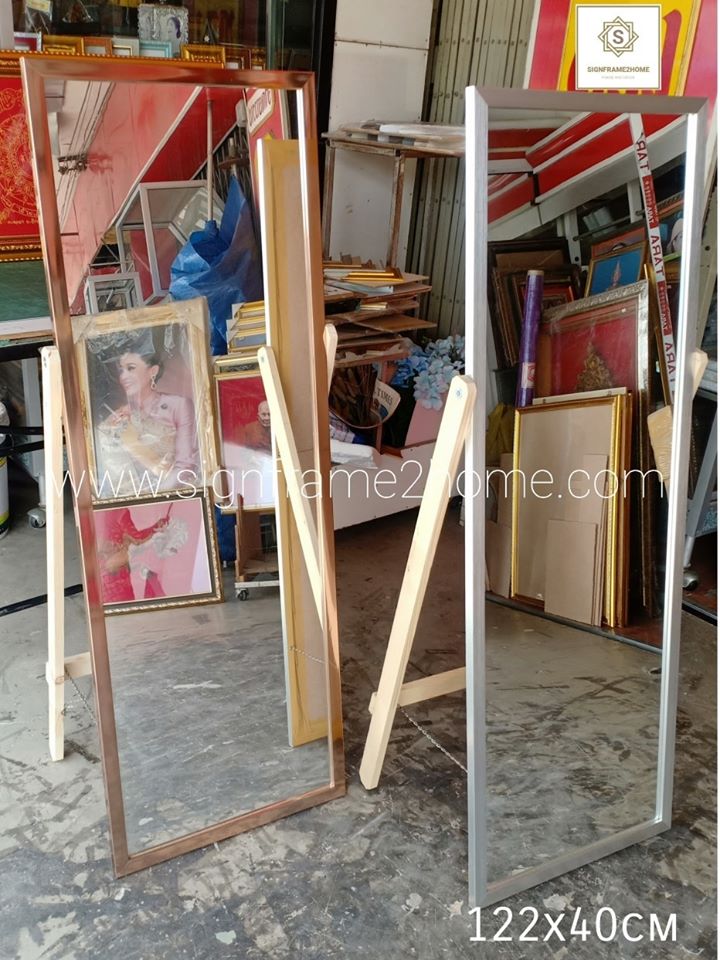 กรอบกระจกเงาแบบ เต็มตัว มีขาตั้งและพับเก็บได้ สีโรสโกล rosegold ขนาดกระจก 40*122ซม