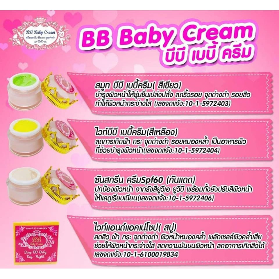 ครีมบีบีเบบี้ BB BABY CREAM ครีมหน้าใส ไร้สิว ชุดครีม5กรัม