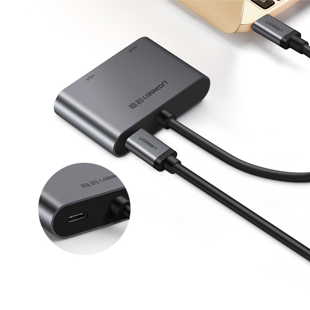 Ugreen 50505 CM162 Type-C to HDMI + VGA Aluminum Case With PD description image 3