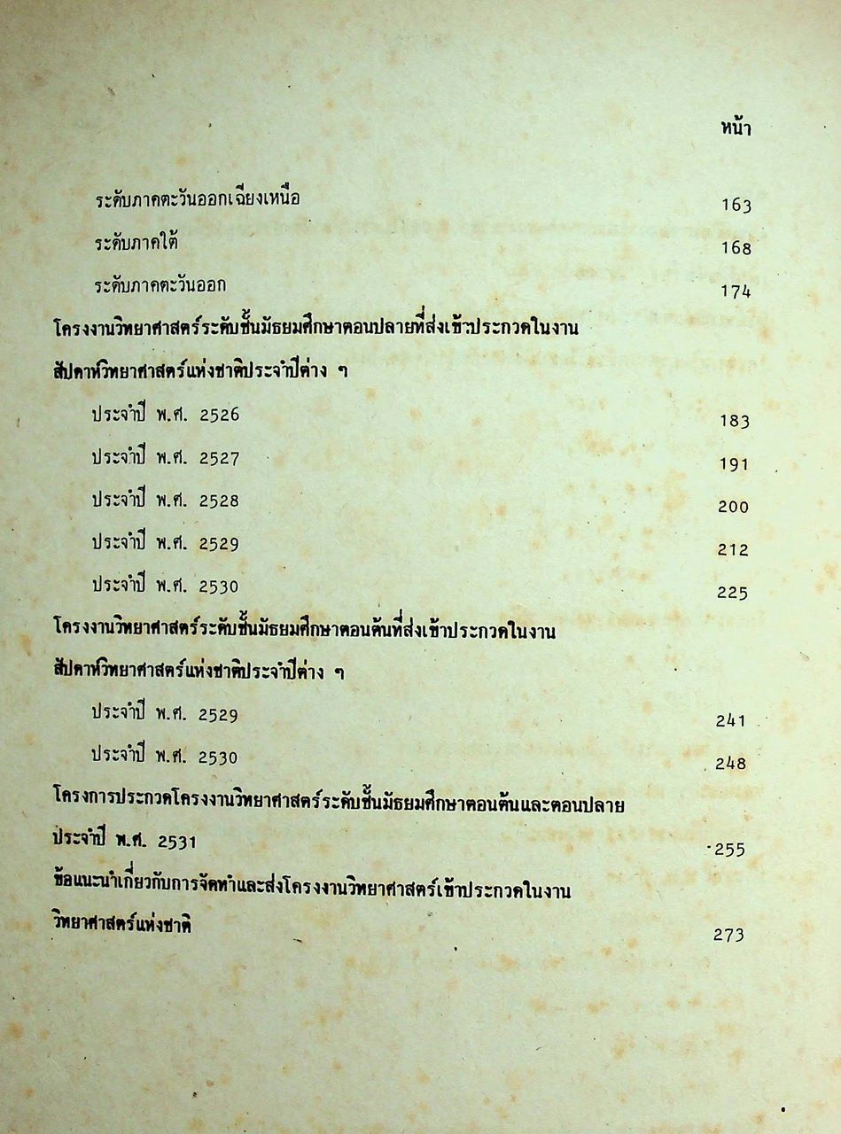 การประกวดโครงงานวิทยาศาสตร์ ในรอบ 5 ปี 2526, 2527, 2528, 2529, 2530