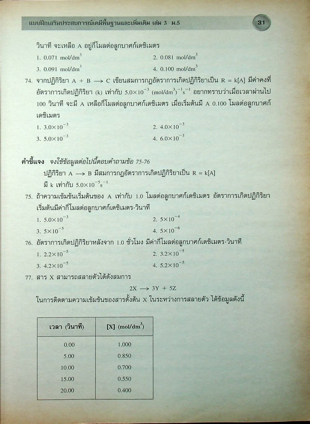 แบบฝึกเสริมประสบการณ์ เคมีพื้นฐานและเพิ่มเติม ชั้นมัธยมศึกษาปีที่ 5 เล่ม 3