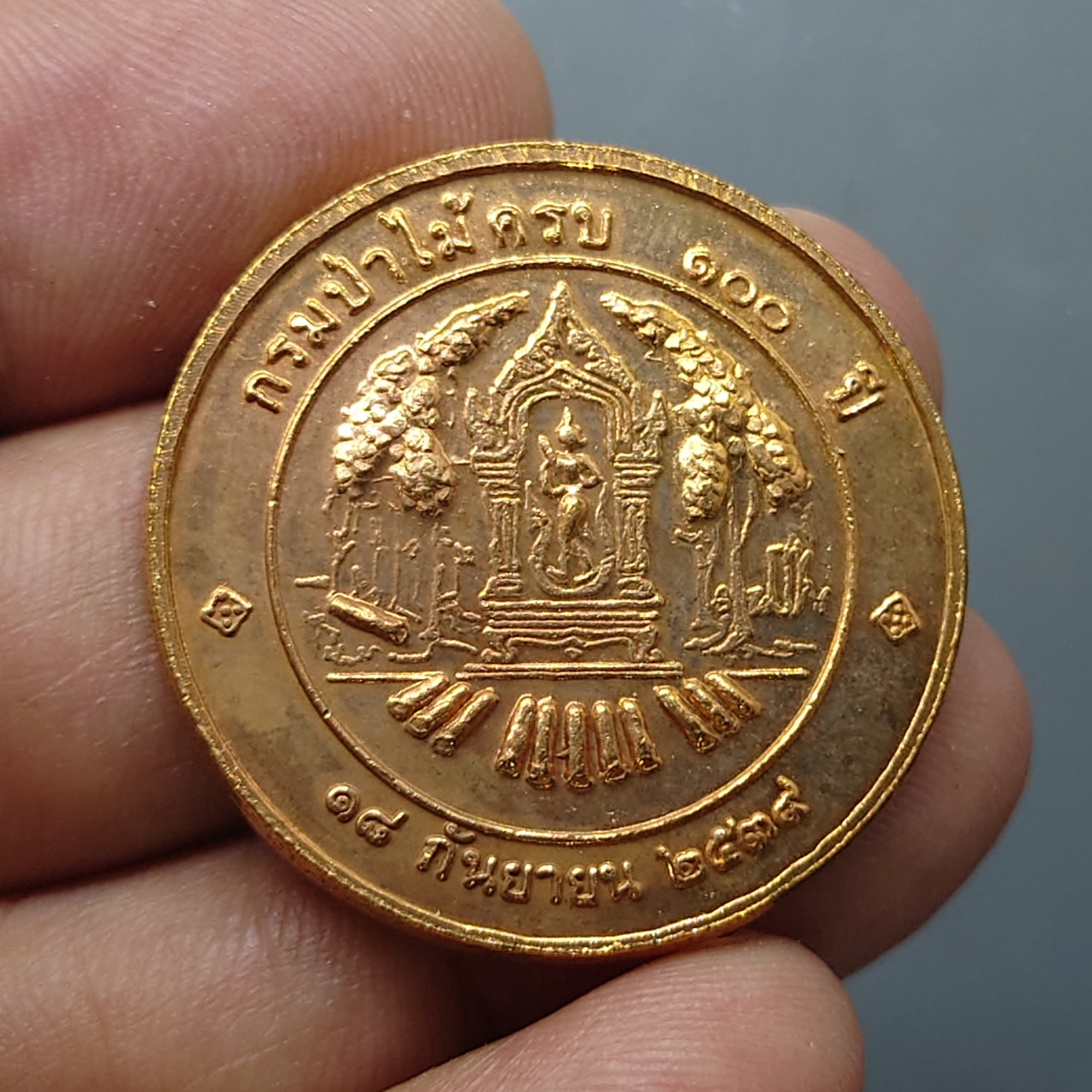 เหรียญที่ระลึกครบ 100 ปี กรมป่าไม้ พระรูปรัชกาลที่5 เนื้อทองแดง ขนาด 3 เซน พ.ศ.2539