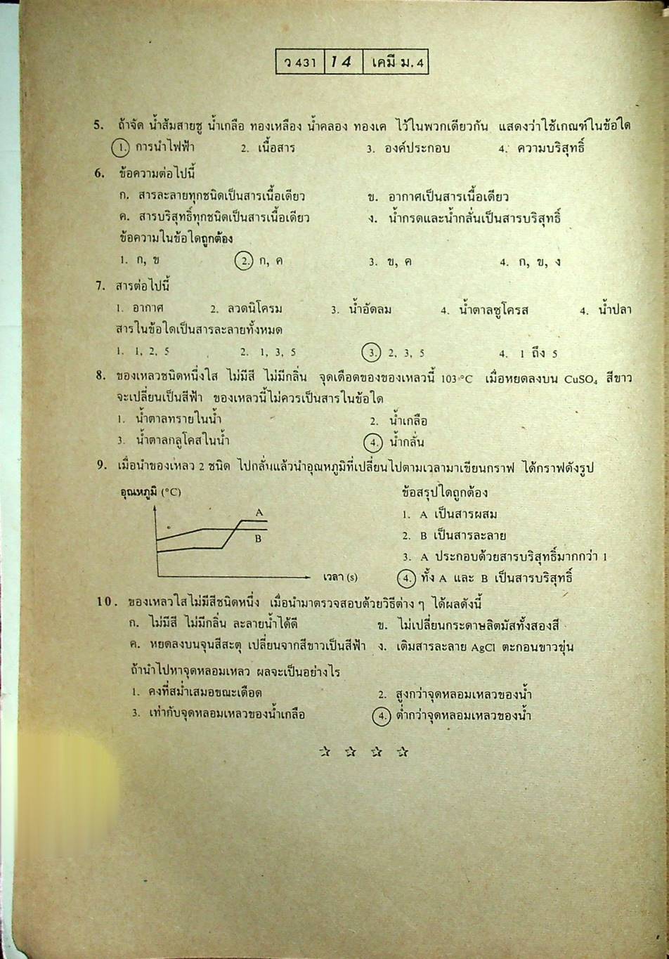 เฉลย แบบฝึกการเรียนและเสริมประสบการณ์ เคมี มัธยม 4 เล่ม 1 ว 431