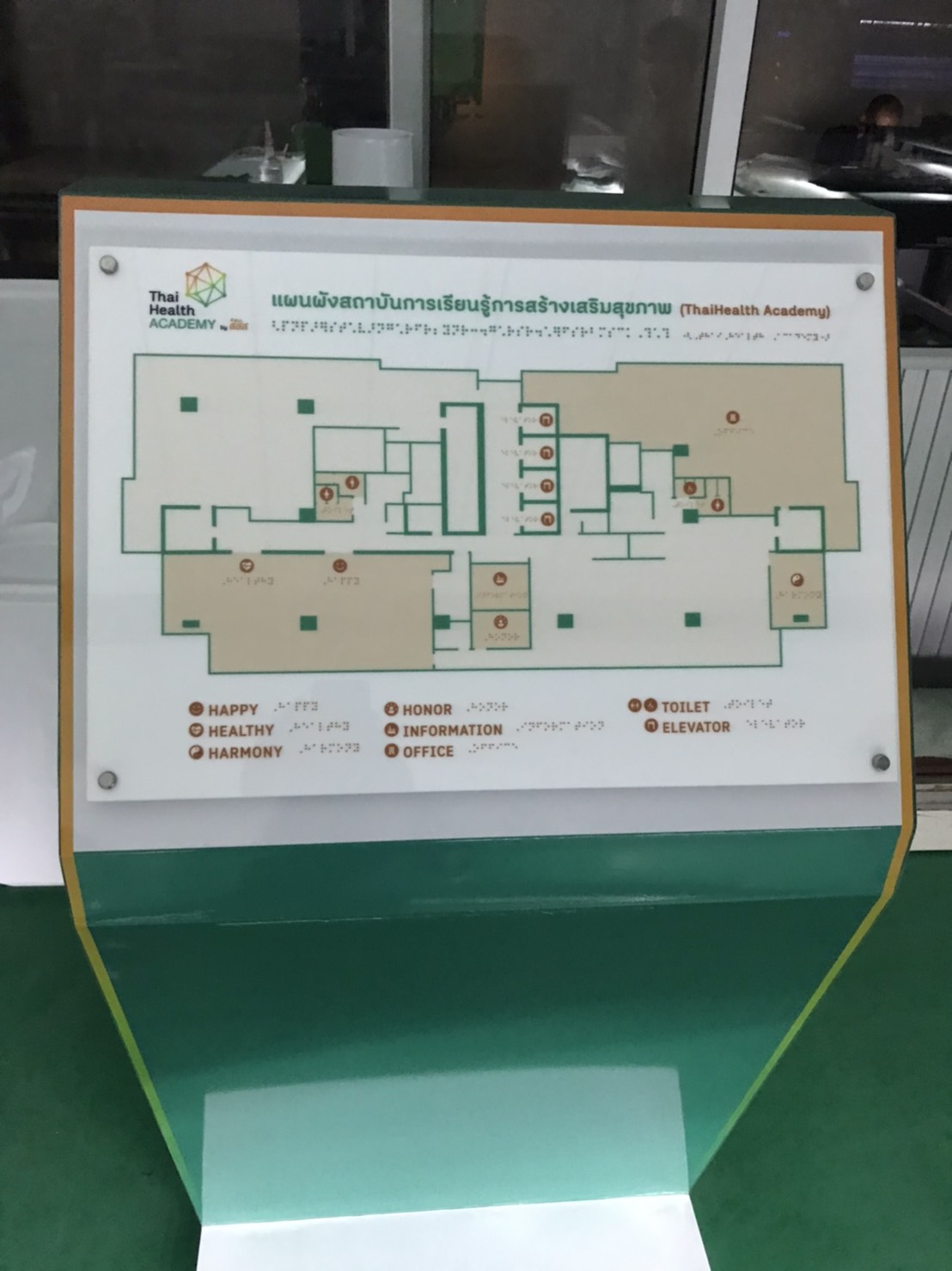 ป้ายแผงผังโลหะ งานป้ายตั้งแผงผังบอกทาง งานแผงผังสถาบันการเรียนรู้การสร้างเสริมสุขภาพ THAI HEALTH ACADAMY