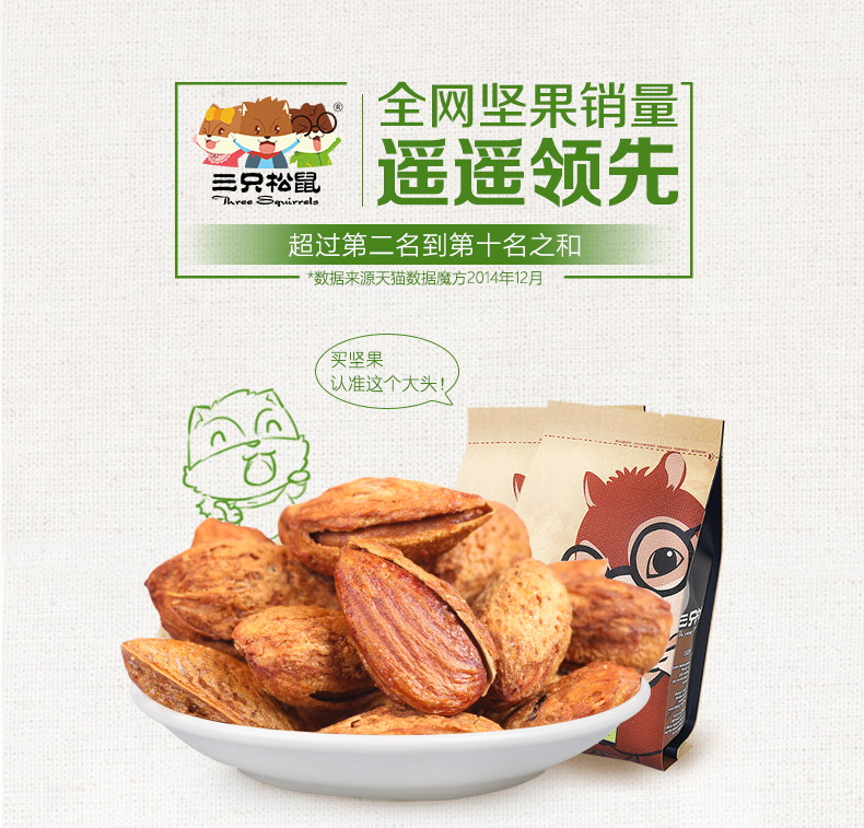 อัลมอนด์อบทั้งเปลือก ตรากระรอก 三只松鼠 (235 g)