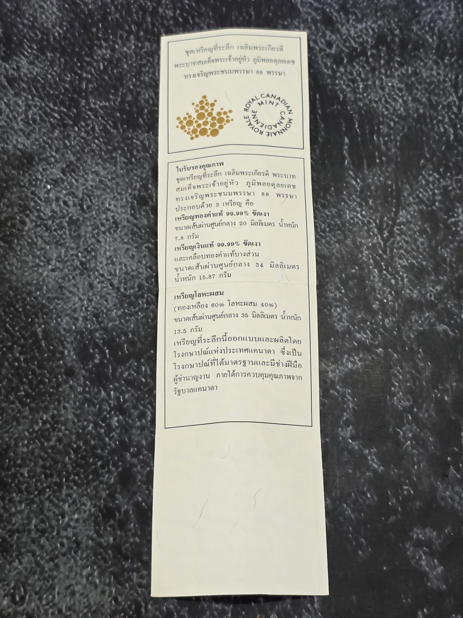 ชุดเหรียญที่ระลึกเฉลิมพระเกียรติ ในหลวง รัชกาลที่9 ครบ 88 พรรษา พร้อมกล่องและใบเซอร์ (ไม่มีเหรียญทองคำ)