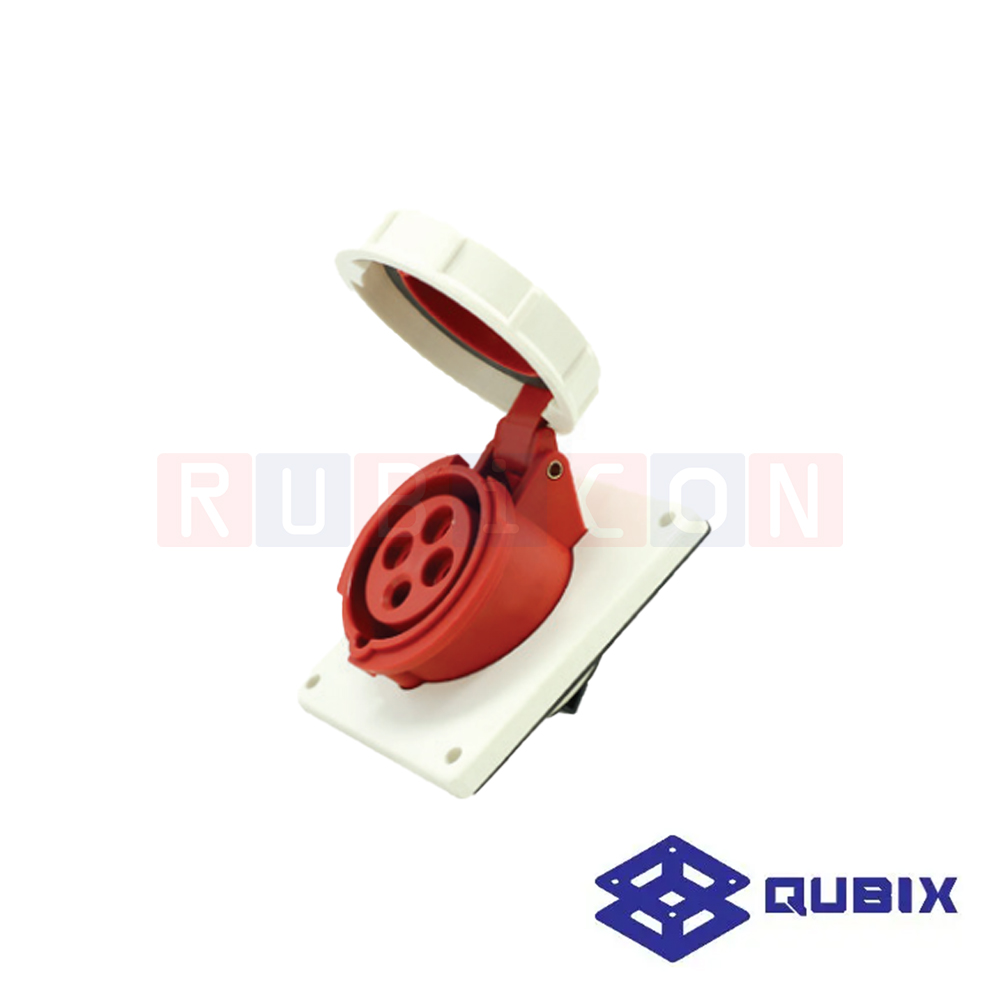 QUBIX AJ-3142 ปลั๊กพาวเวอร์ตัวเมียฝังหน้าเฉียงกันน้ำ 4 ขา 3P+E 16A 380-415V 6H IP67
