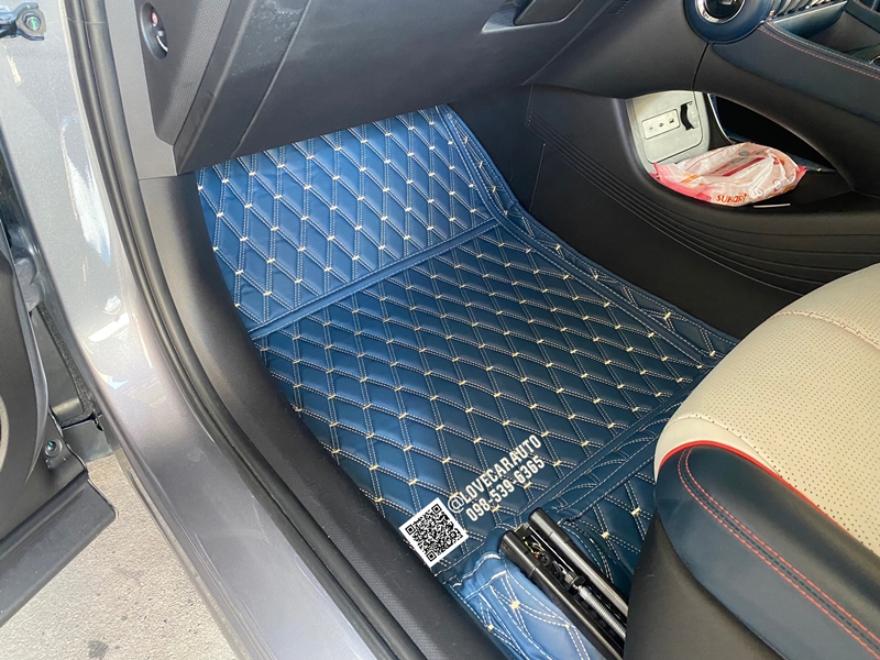 พรมปูพื้นรถยนต์ BYD Atto3 2023 vvipด้ายคู่สีน้ำเงินด้ายทอง