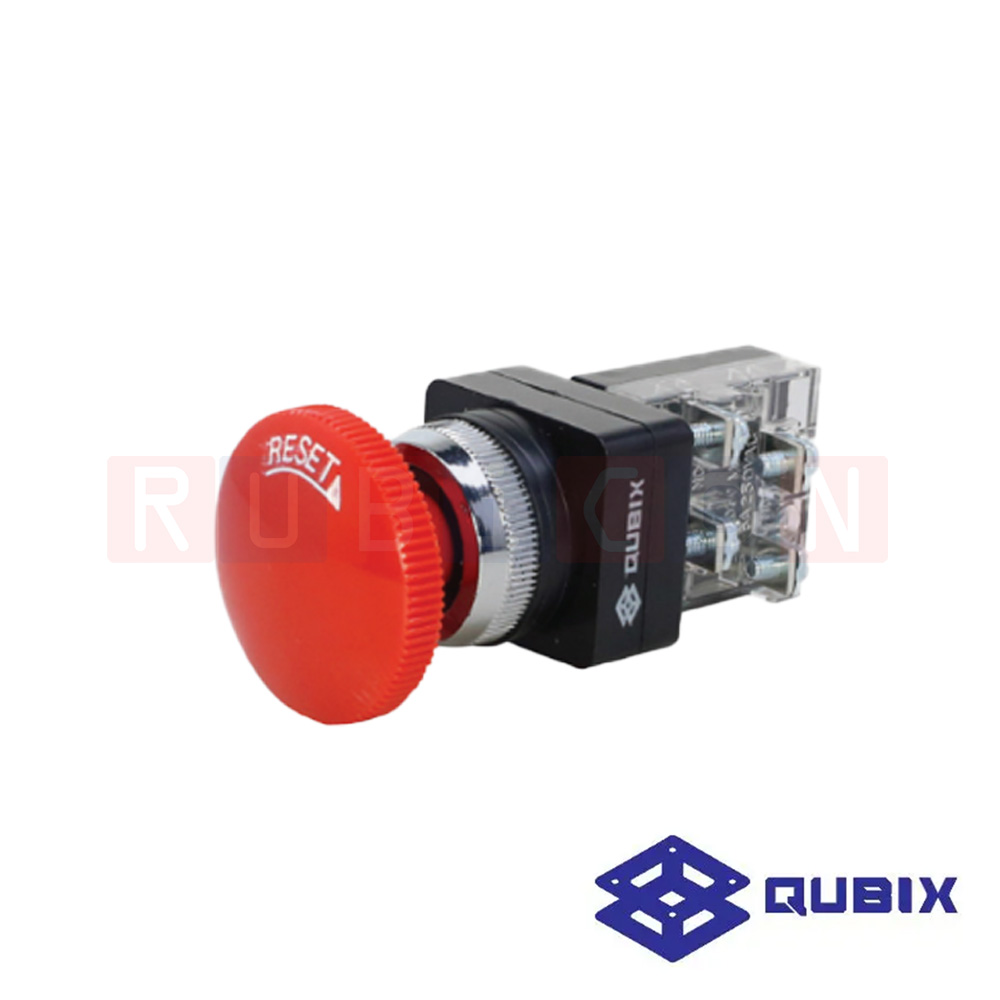 QUBIX CBK-251R สวิตช์ดอกเห็ดล็อค Ø25 mm. สีแดง (RED) CONTACT 1NO+1NC (CONTROL SWITCHES : Ø25 MM.)