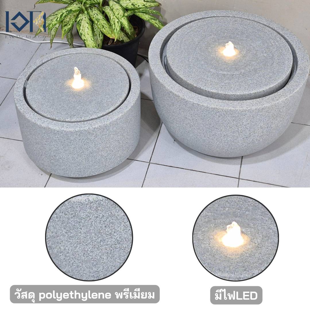 น้ำพุน้ำล้นแต่งบ้าน รุ่นGranniliteทรงกลม2ขนาด อ่างน้ำพุวางหน้าบ้านเสริมฮวงจุ้ย น้ำตกจำลองตั้งหน้าบริษัทร้านค้า