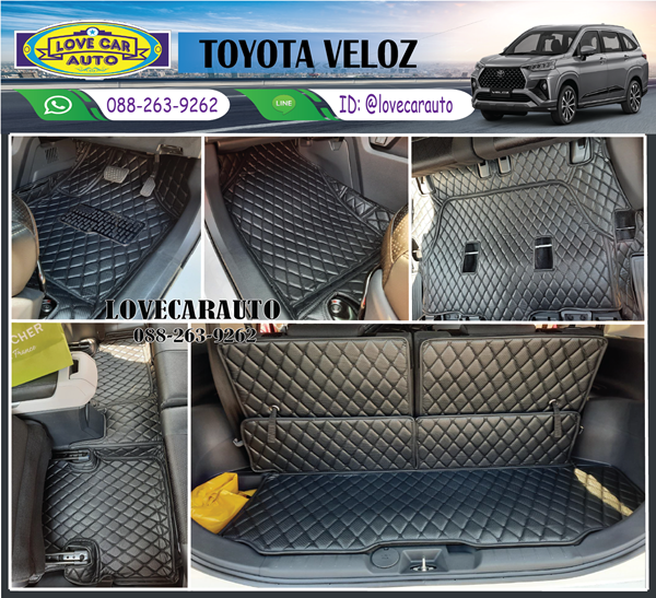 พรมปูพื้นรถยนต์ 6d Toyota Veloz โตโยต้า เวลอซ 2022 พรมเคฟล่า สีดำด้ายดำ