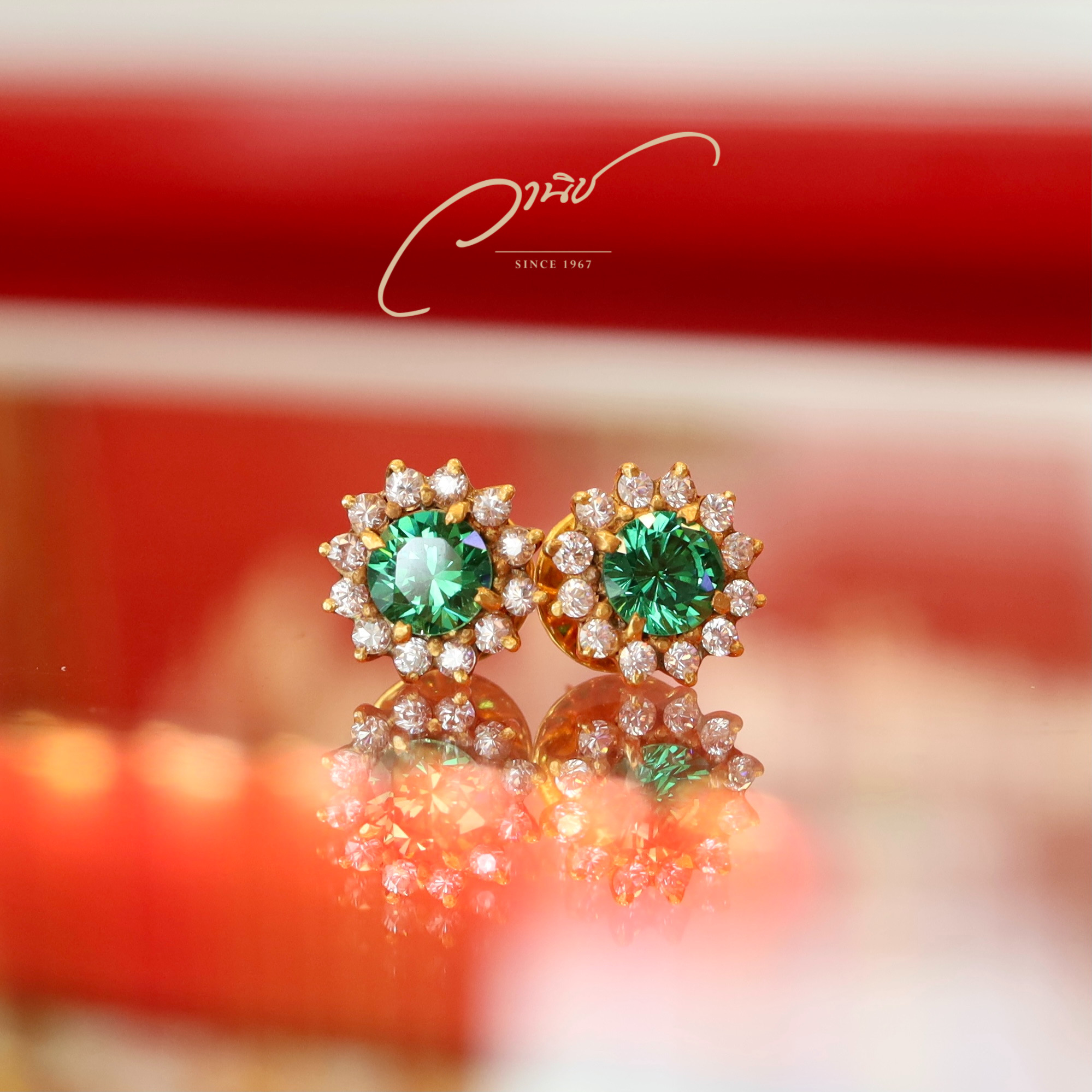 ต่างหูทองคำล้อมพลอย #งานสั่งทำหลุดจำนำราคาพิเศษ