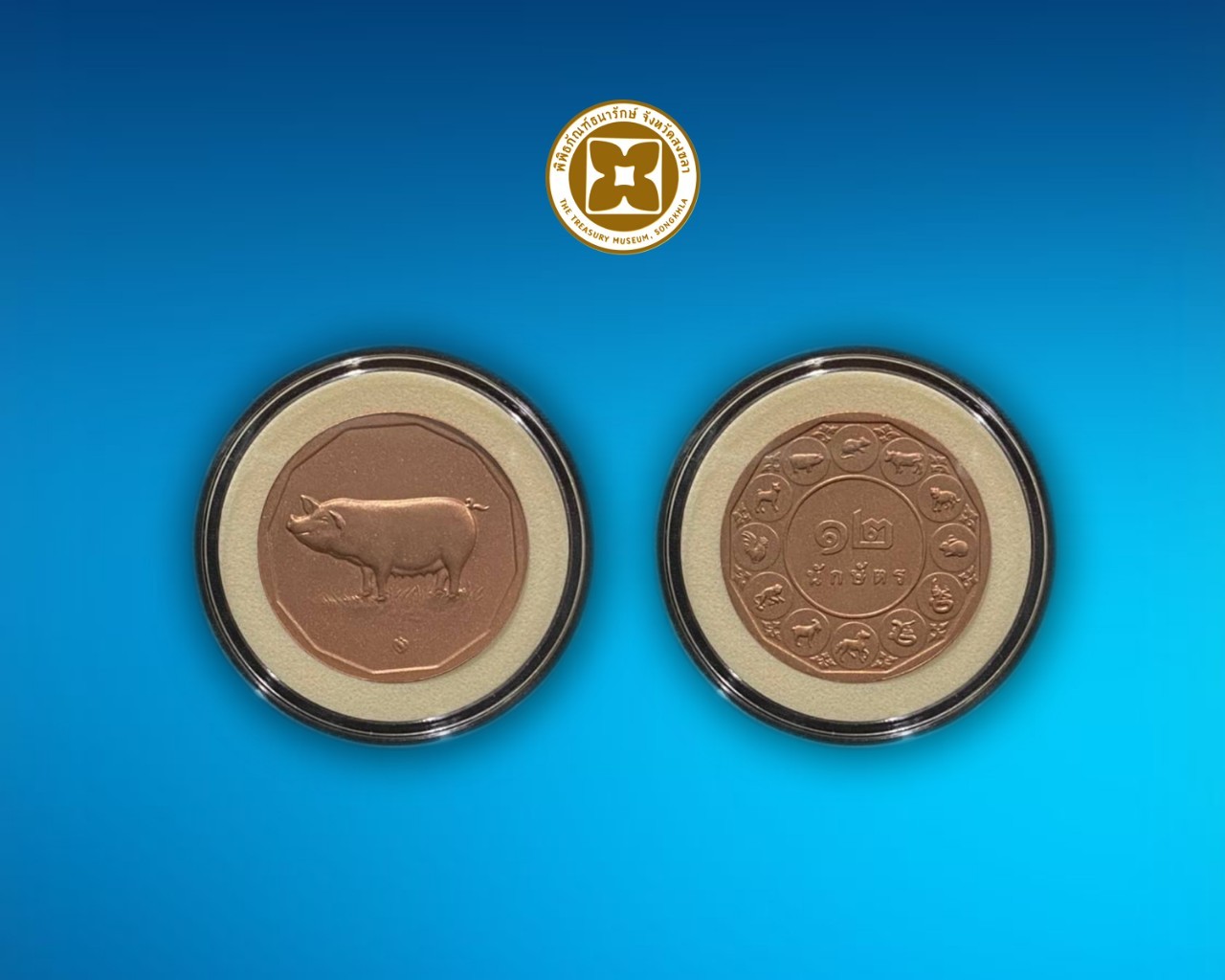 เหรียญที่ระลึกทองแดงปีนักษัตร (ปีกุน) บรรจุตลับ