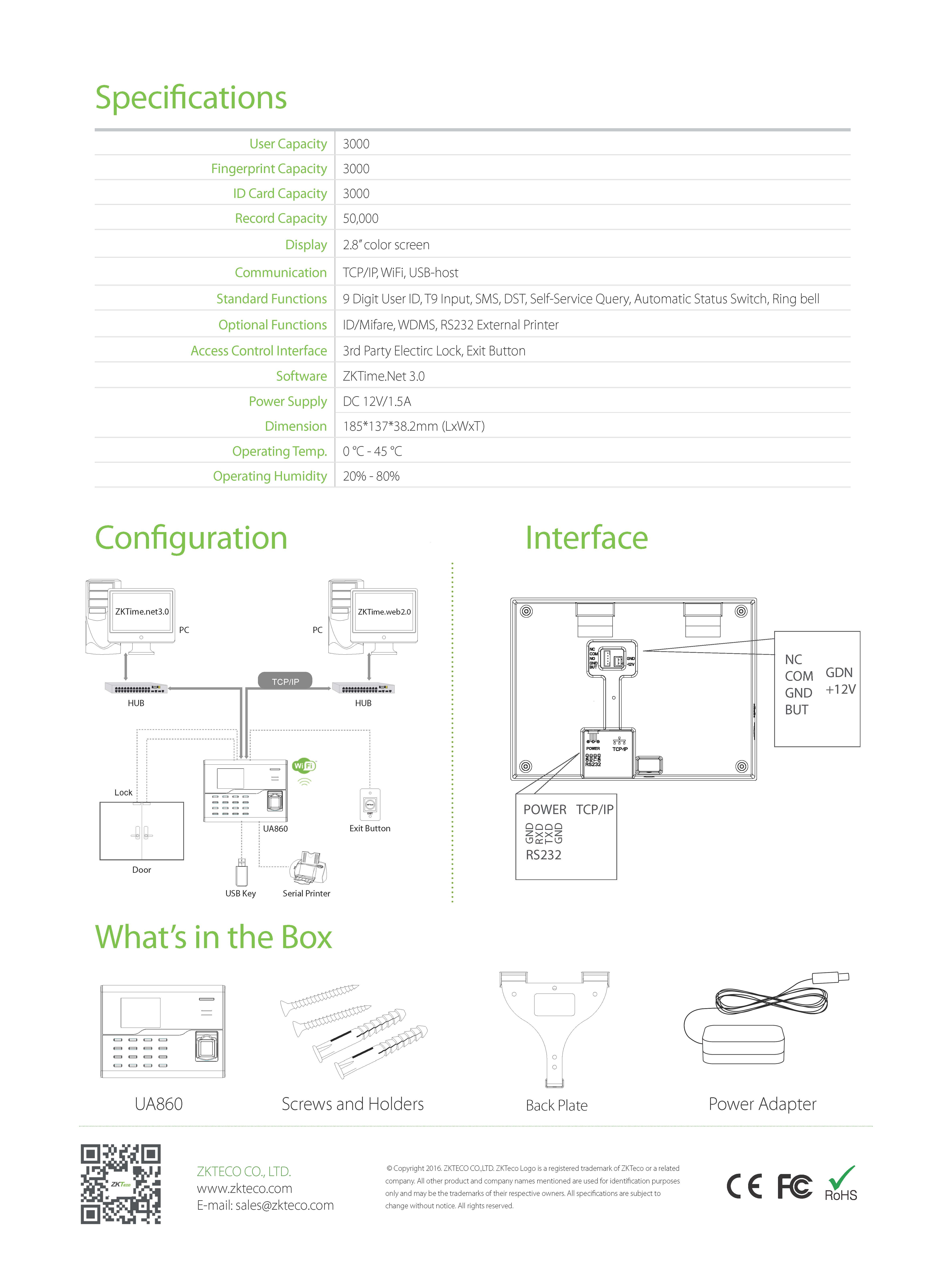 เครื่องสแกนลายนิ้วมือ Zkteco UA860