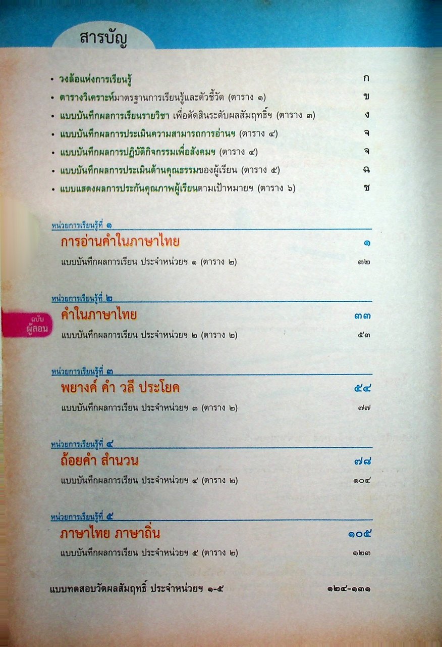 KEY แม่บทมาตรฐาน ภาษาไทย ป.๕ หลักสูตรแกนกลางการศึกษาขั้นพื้นฐาน พุทธศักราช ๒๕๕๑