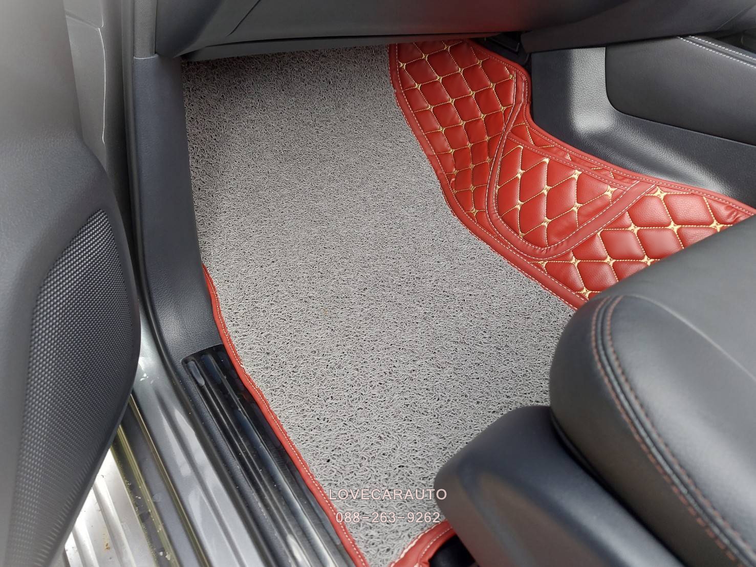 พรมปูพื้นรถ8d nissan terra 2022 ไวนิลดักฝุ่นสีเทา เย็บติด พรมหนัง6Dสีแดงไวน์