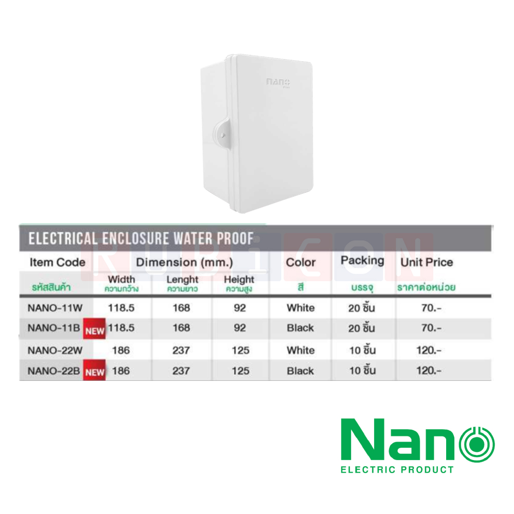 NANO-22W ตู้พลาสติกฝาทึบ ขนาด 8.5x9.5x5.5 นิ้ว (186 x 237 x 125 mm) สีขาว