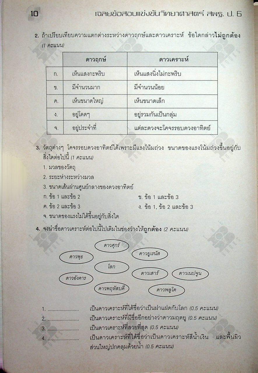 เฉลยข้อสอบแข่งขัน วิทยาศาสตร์ สพฐ. ระดับประถมศึกษา ป.6