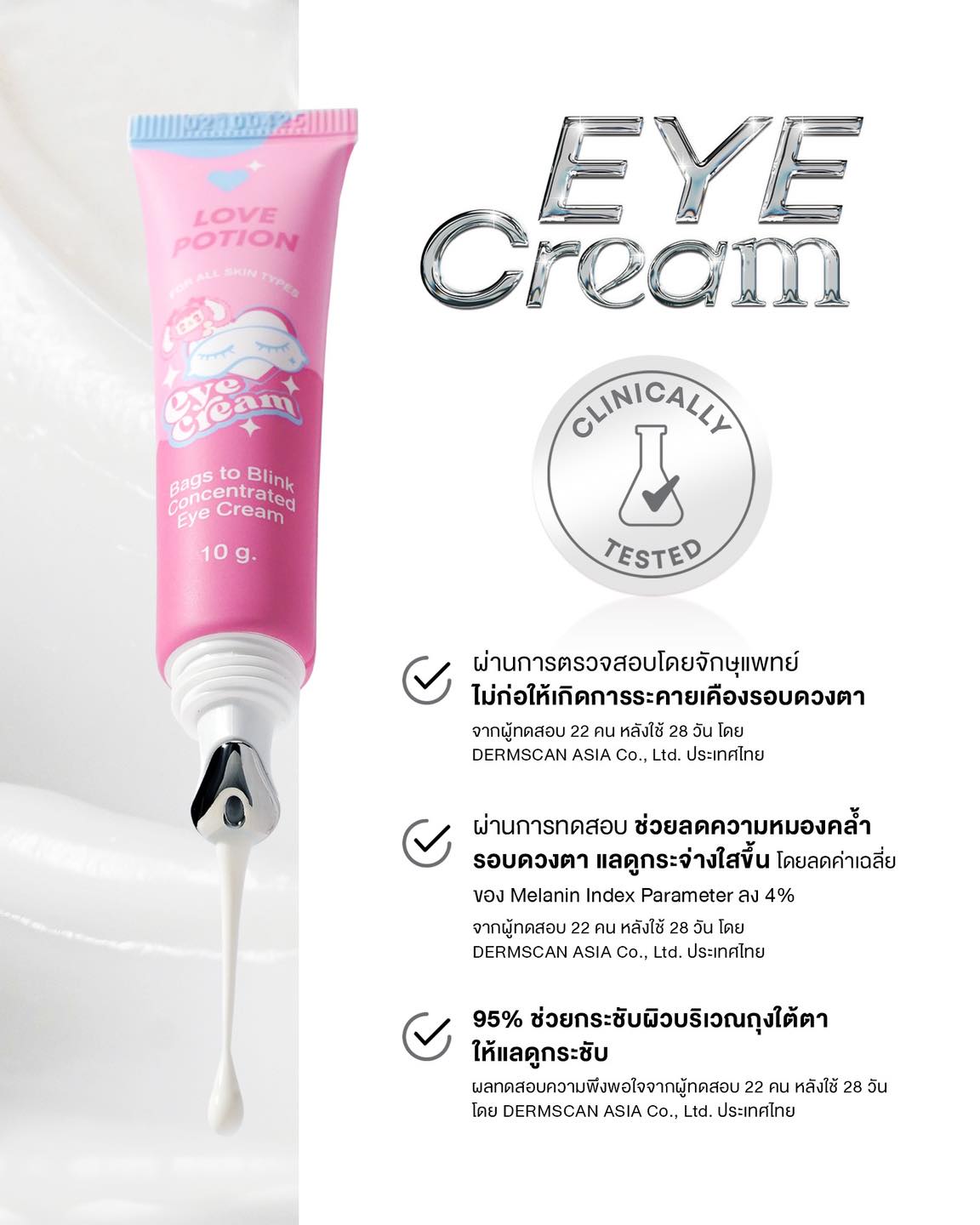 LOVE POTION BAGS TO BLINK CONCENTRATED EYE CREAM เลิฟ โพชั่น แบ็กส์ ทู บลิ้งค์ คอนเซินเทรทิด อายครีม 10g ลดความหมองคล้ำ