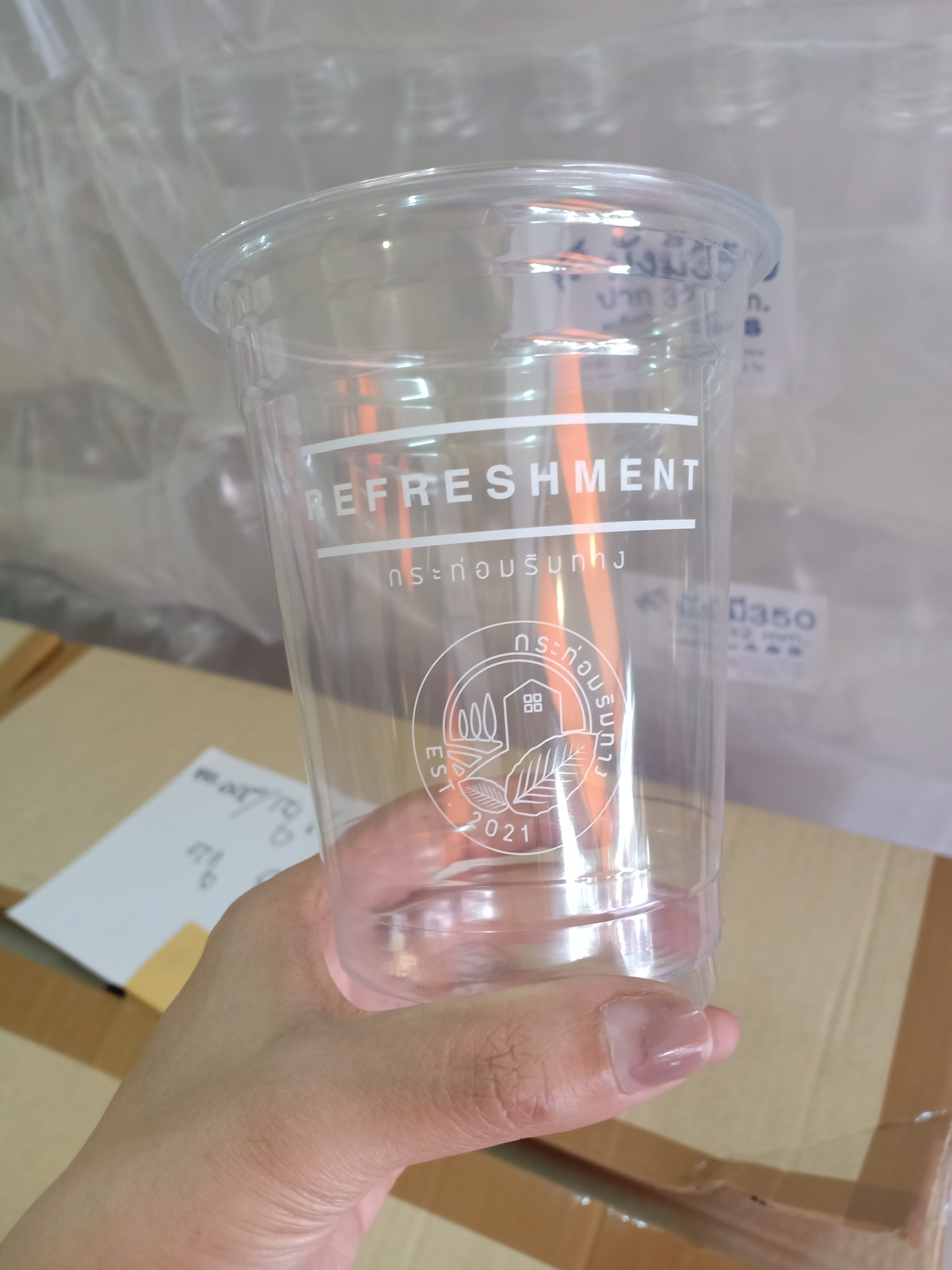 แก้ว PET-FC (หนากลาง+เพิ่มพื้นที่พิมพ์) ปาก 98 ขนาด 16 ออนซ์ (ยกลัง 1000 ใบ)