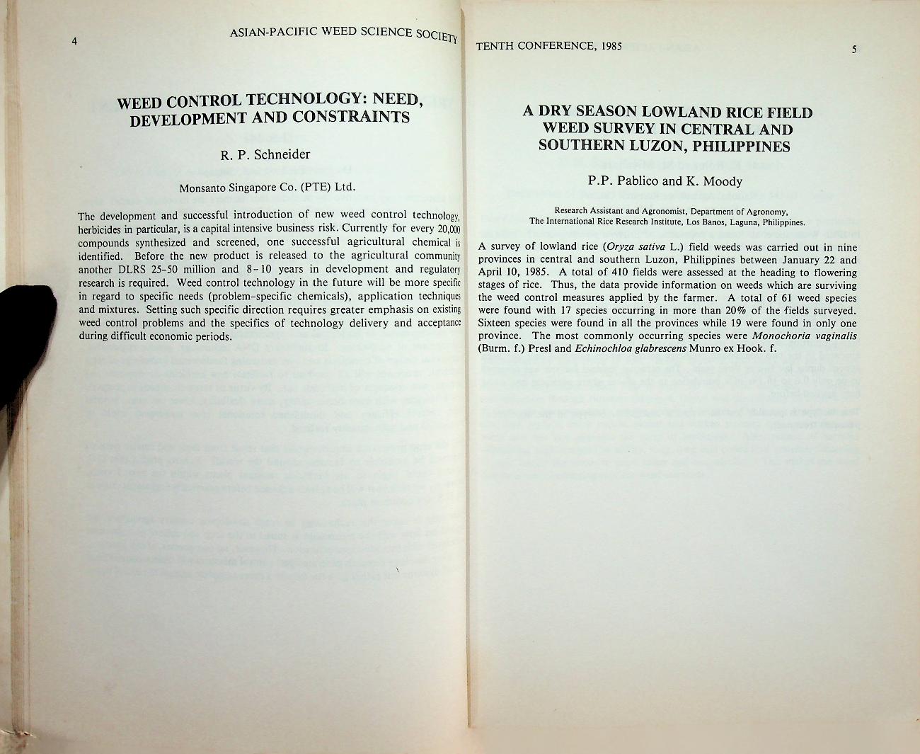 ABSTRACTS : THE TENTH CONFERENCE OF THE ASIAN-PACIFIC WEED SCIENCE SOCIETY 1985