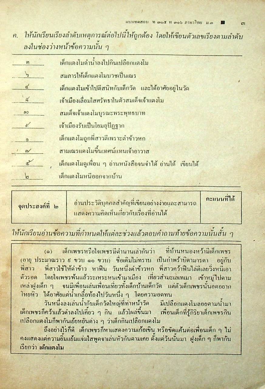 เฉลย แบบทดสอบประเมินผลตามจุดประสงค์การเรียนรู้ ภาษาไทย ท ๓๐๕ ท ๓๐๖ ชั้นมัธยมศึกษาปีที่ ๓