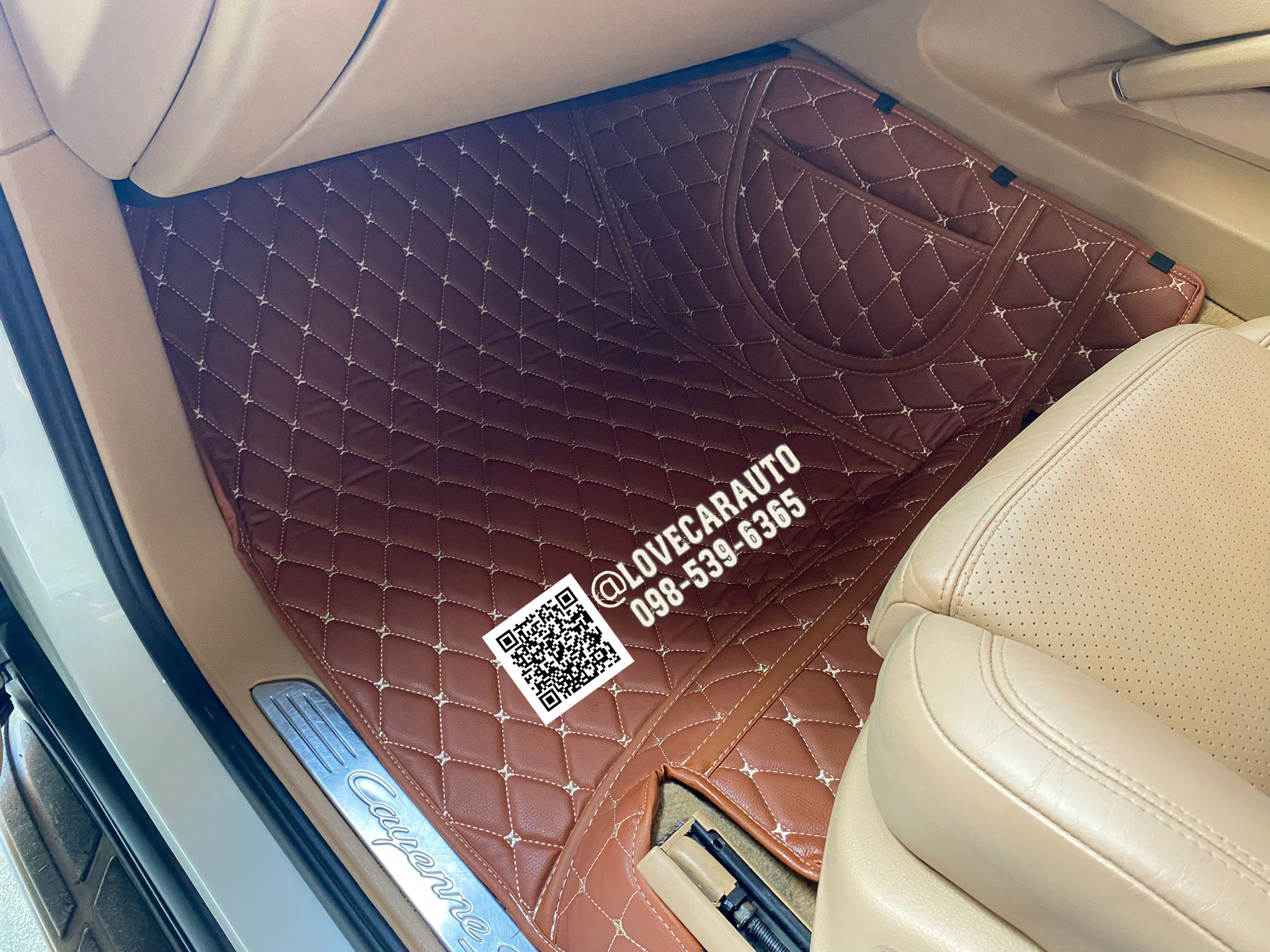 พรมปูพื้นรถยนต์ พรม6D Porsche Cayenne Hybird 2010 สีน้ำตาลเข้ม