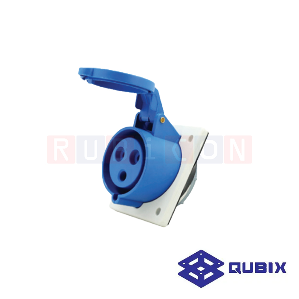 QUBIX AJ-S323 ปลั๊กพาวเวอร์ตัวเมียฝังหน้าเฉียง 3 ขา 2P+E 32A 220-240V 6H IP44