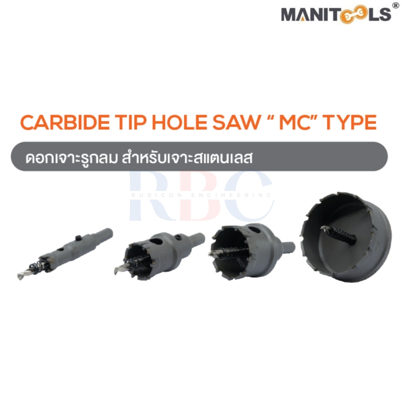 "MANITOOLS" ดอกเจาะรูกลม สำาหรับเจาะสแตนเลส (CARBIDE TIP HOLE SAW “ MC” TYPE)