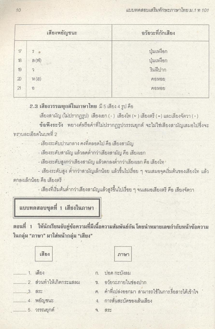 แบบทดสอบเสริมทักษะ ภาษาไทย ม.๑ ท ๑๐๑ (ไม่มีเฉลยในเล่ม)
