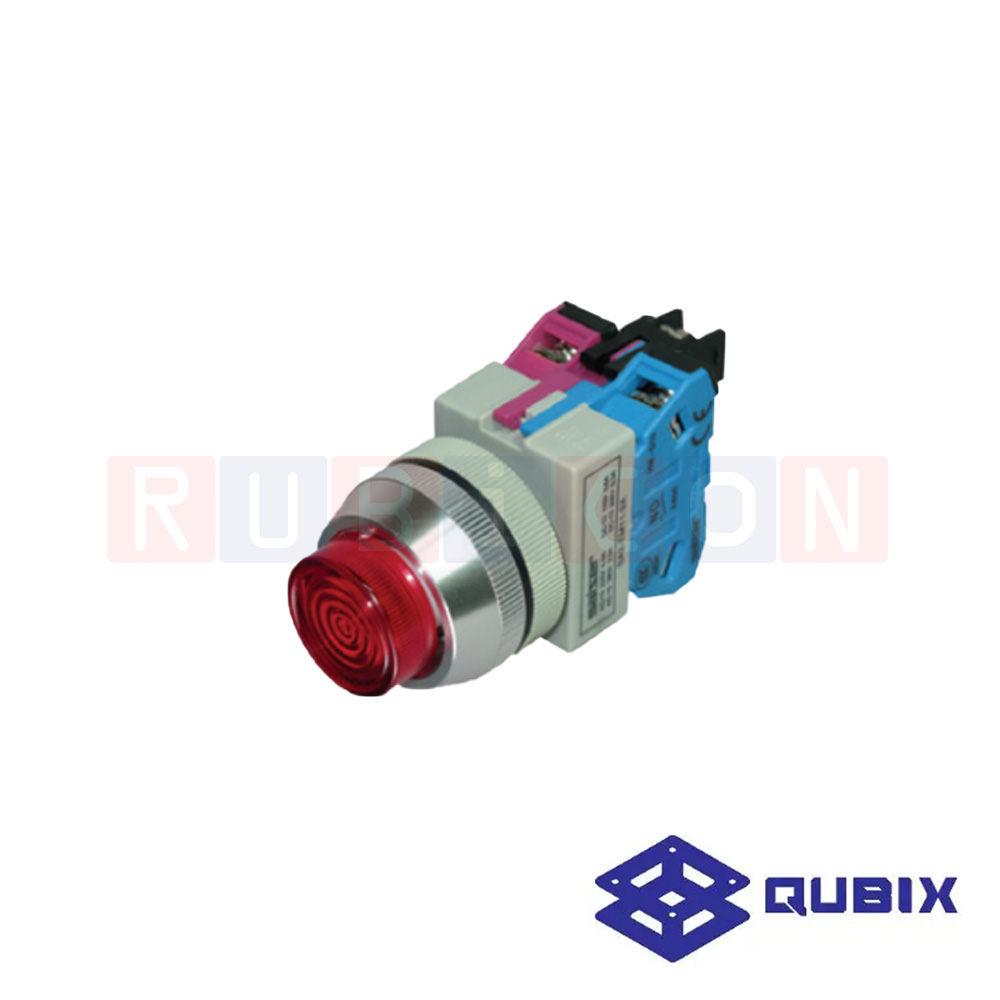 QUBIX SA3-EML11R-2A สวิตช์กดมีแล้มป์ กดเด้งกลับ สีแดง (RED) LED 220VAC CONTACT 1NO+1NC (ILLUMINATED CONTROL SWITCHES : Ø30 MM.)
