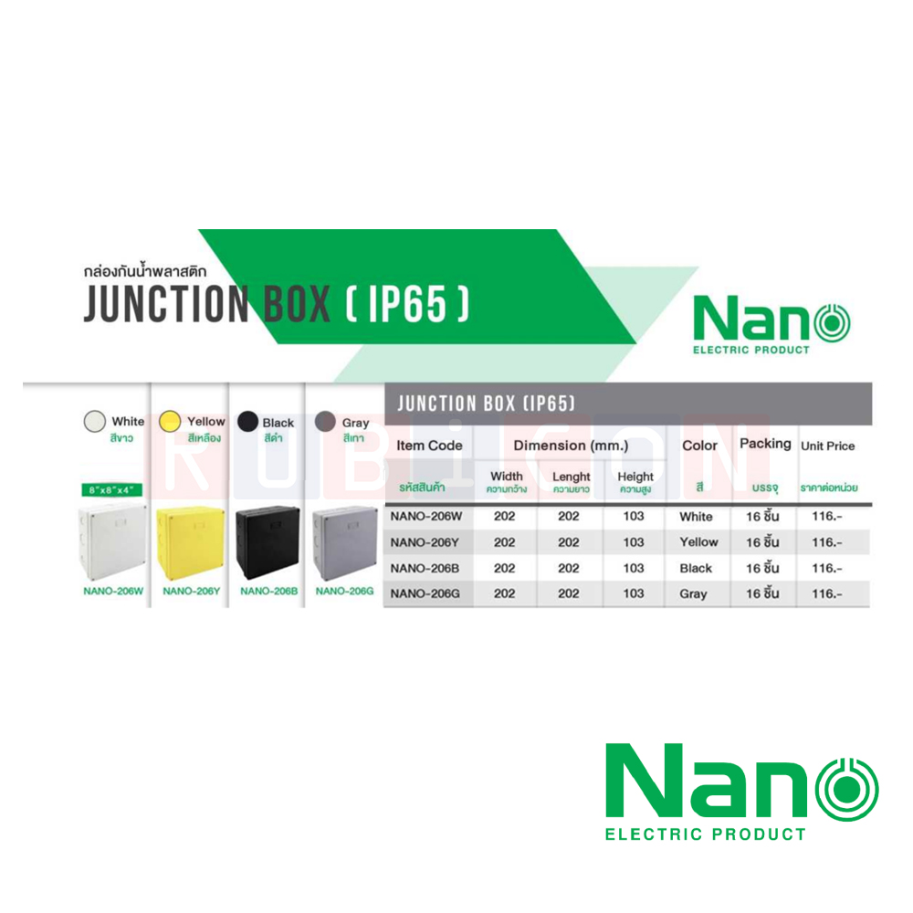 NANO-206W กล่องพลาสติกกันน้ำ สีขาว ขนาด 8x8x4" (202x202x103 mm.)
