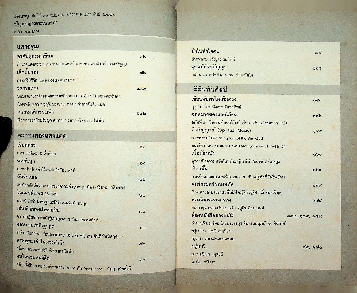 สานแสงอรุณ ปัญญาญาณตะวันออก ปีที่ ๑๓ ฉบับที่ ๑ มกราคม-กุมภาพันธ์ ๒๕๕๒