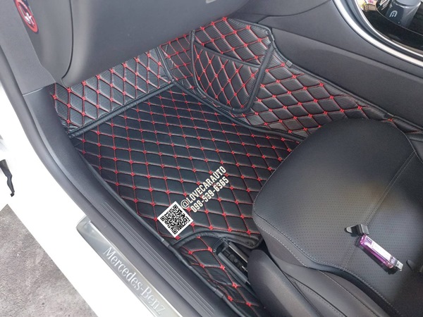 พรมปูพื้นรถยนต์ 6D Benz C220d W206 สีดำด้ายแดง