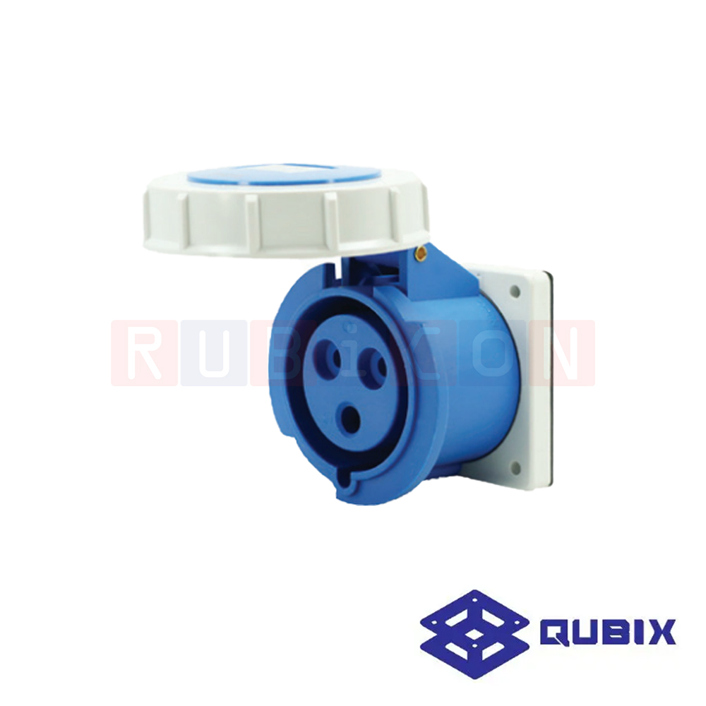 QUBIX AJ-4332 ปลั๊กพาวเวอร์ตัวเมียฝังหน้าตรงกันน้ำ 3 ขา 2P+E 63A 220-240V 6H IP67