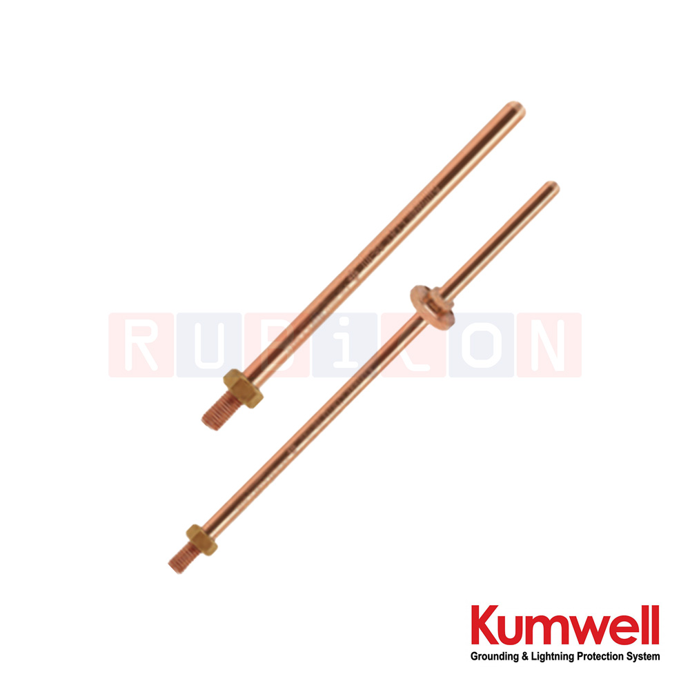 KUMWELL LTAT 34-200 แท่งล่อฟ้าทองแดง (Blunt End Air Terminal (Copper) ยาว 2000 mm, Rod Dia. 19 mm, Thread 3/4" with Guy