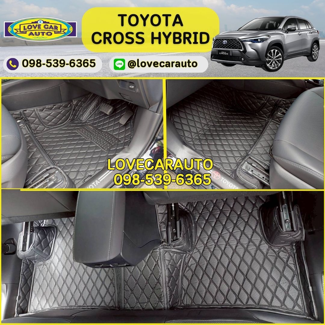 พรมปูพื้นรถยนต์ toyota cross hybrid 2025 สีดำล้วยเคฟล่า