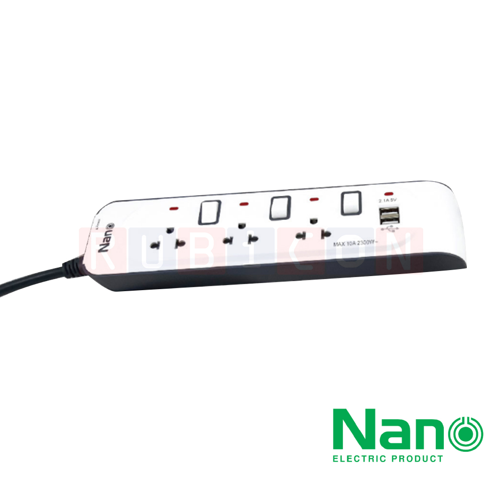 ปลั๊กพ่วงป้องกันไฟกระชาก รหัสสินค้า NN-CES3U5M รุ่น NANO USB 2 ช่อง+เต้ารับ 3 ช่อง สายยาว 5 เมตร