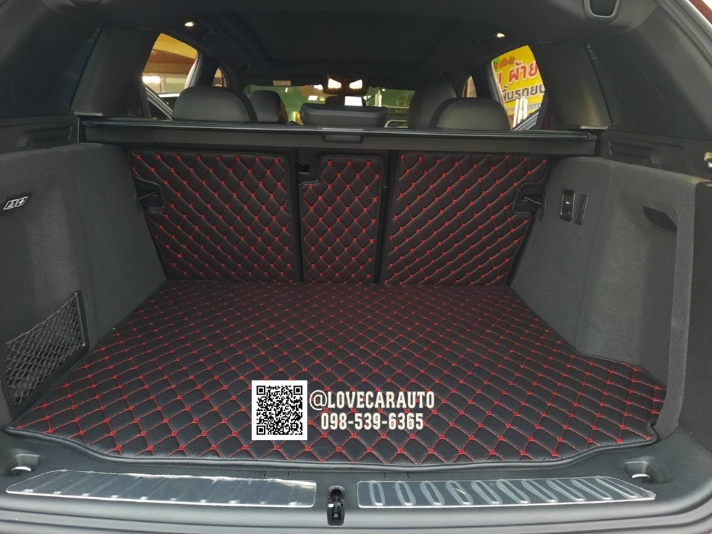 พรมปูพื้นรถยนต์ 7D Bmw ix3 2023 ลายเคฟล่าสีดำด้ายแดง +ดักฝุ่นสีน้ำตาล