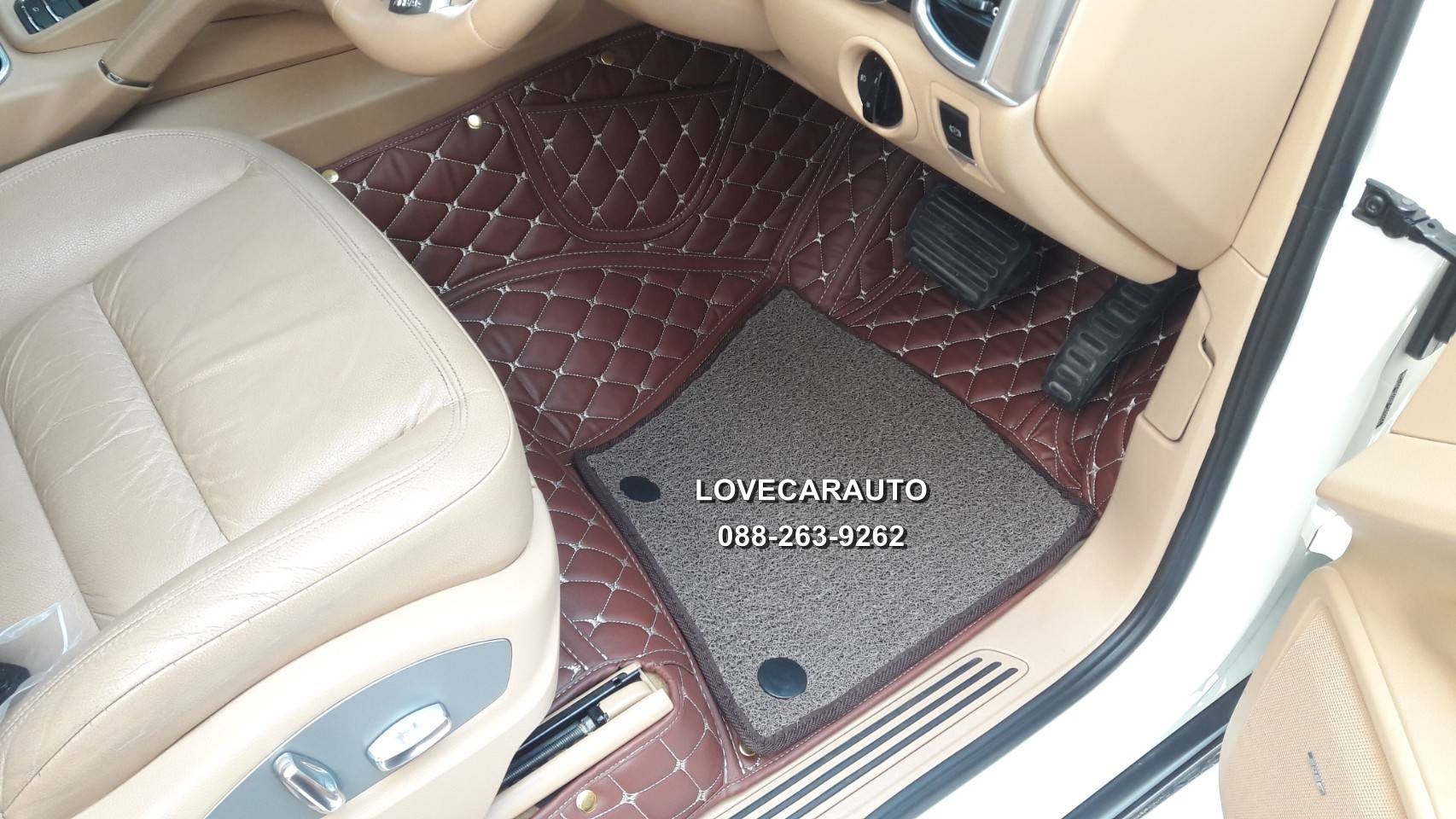 พรมรถยนต์ 7d Porsche Cayenne สีกาแฟ+ไวนิลสีน้ำตาล