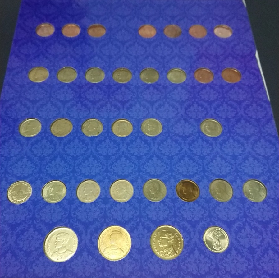 เหรียญ 25 สตางค์ หมุนเวียน ร9 ครบชุด พ.ศ (2493-2560 **ไม่มี ปี 42-44-56)ผ่านใช้งาน พร้อมแผง