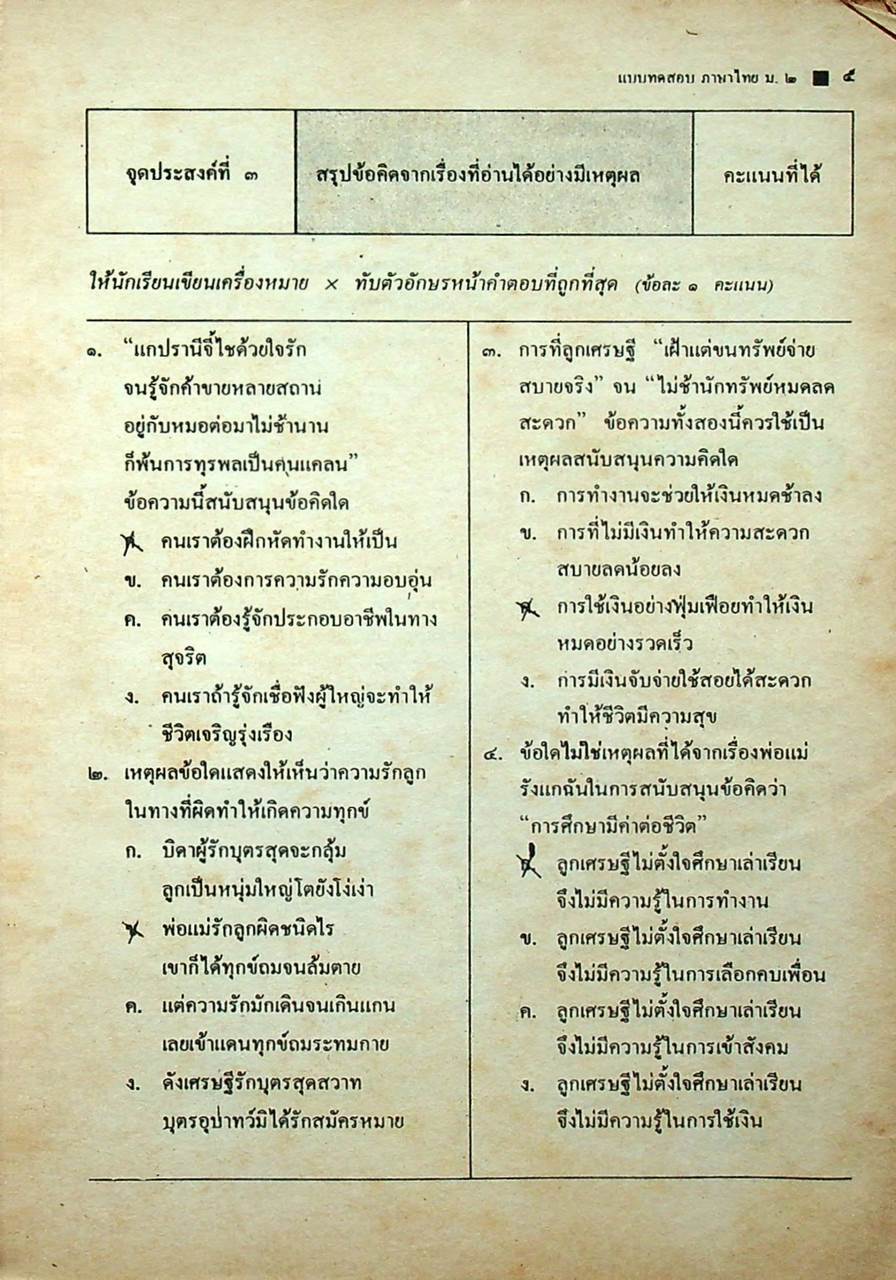 เฉลย แบบทดสอบประเมินผลตามจุดประสงค์การเรียนรู้ ภาษาไทย ท ๒๐๓ ท ๒๐๔ ชั้นมัธยมศึกษาปีที่ ๒